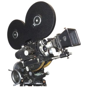 Hollywood Early 20th Century Movie Camera with Vintage Head and Wood Tripod Legs