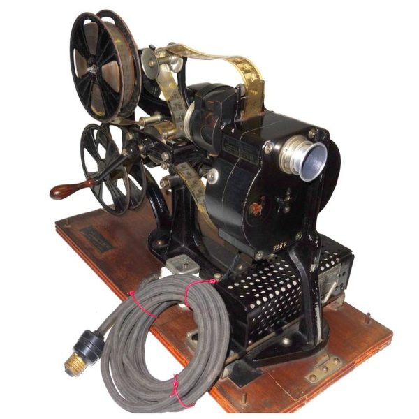 Pathe 28mm Hand Crank Movie Projector, circa 1918, with Film, Vintage Sculpture