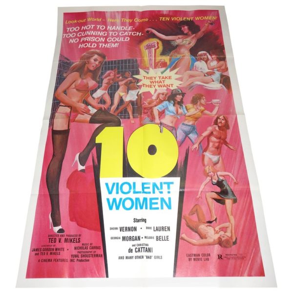 Vintage Cult "B" Hollywood Movie Poster, "10 Violent Women", 1982, One of a Kind