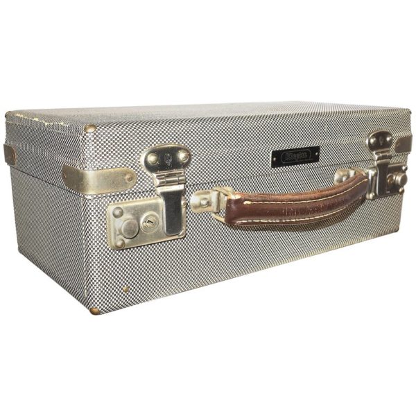 Vintage Hollywood Cinema Equipment Carry Case, Patterned Canvas on Wood, 1950s